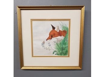 Linda Dunn, 1978, Fox And Butterfly, Watercolor On Paper