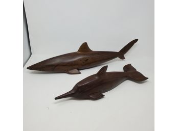 Carved Wood Dolphin & Shark