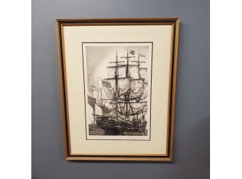 Charles W. Morgan, 1976 Pencil Signed Etching Of A Whale Ship