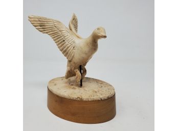 Carved Bone Duck On Baleen Post With Wood And Bone Base