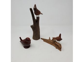 Three Carved Wood Birds