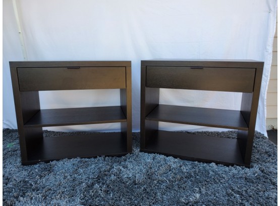Pair Of Black Plywood Single Drawer Nightstands Or End Tables