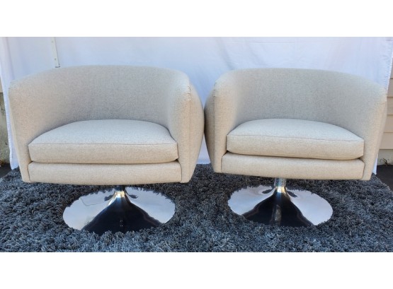 Pair Of Joseph Paul D'Ursu For Knoll Studio 2009 Adjustable Height Wool Lounge Chairs With Chrome Base