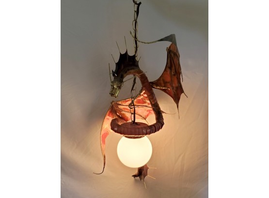 Custom-built Hanging Dragon Lamp In Copper With Globe Shade
