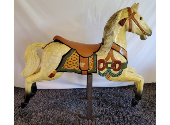 Hand-Painted Wooden Carousel Horse On Steel Stand