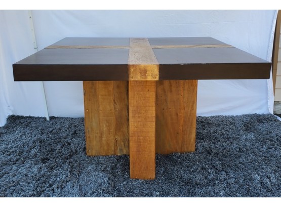 Salvaged Wood Cross-banded Square Center Table