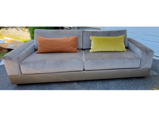 Low Profile Upholstery & Leather Down-filled Modern Sofa With 2 Accent Pillows