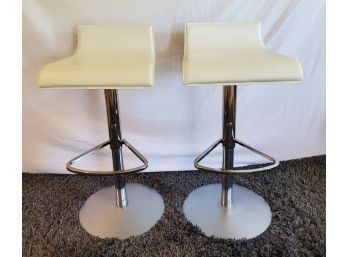Pair Of Modern Leather Low-Back Adjustable Height Bar Stools