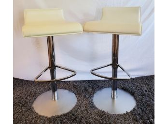 Pair Of Modern Leather Low-back Adjustable Height Bar Stools