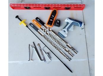 Assorted Hand Tools, Circuit Finder, Cold Heat Hot Glue Gun, Level, Parts Grabber