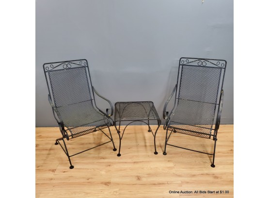 Pair Of Metal Patio Chairs With Side Table