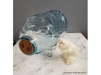 Giant Glass Piggy Bank And A Porcelain Piggy Bank