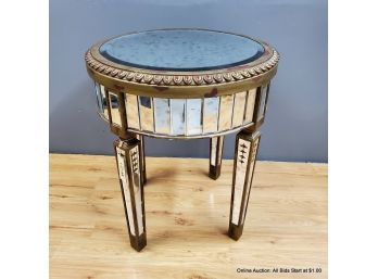 The Find Tessellated Beveled Mirror Round Side Table With Antique Finish