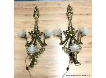 Lot Of Two Brass Wall Sconces