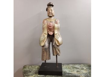 Carved And Painted Asian Figure Nicely Mounted