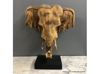 Wood Elephant Head On Base