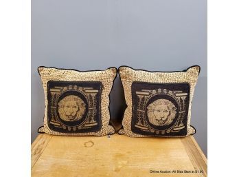 Two Versace Style Black And Gold Throw Newport Pillows