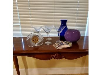 Two Vases, Four Martini Glasses, Four Coasters, Crystal Clock