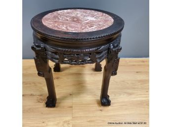 Carved Chinese Side Table With Stone Top