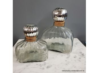 Two Glass Jars With Mercury Glass Stoppers