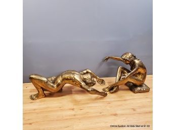 Bronze Figural Coffee Table After C. Conndray Missing Glass