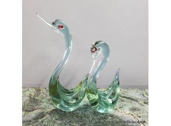 Pair Of Mid Century Glass Birds