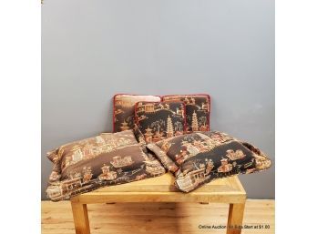 Lot Of Five Asian Inspired Throw Pillows