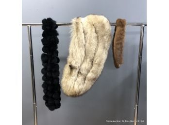 Lot Of Three Fur Accessories : Scarf , Stole And Collar