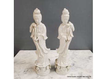 Two Porcelain Japanese Quan Yin Figures