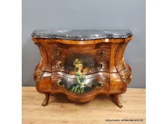 Marble-top Louis XVI Style Bombe Three Drawer Commode With Ormolu Mounts