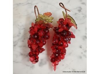 Pair Red Beaded Acrylic Grape Clusters