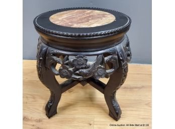 Chinese Carved Garden Stool With Stone Top