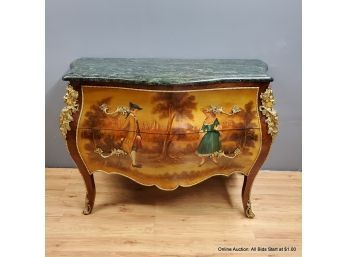 Marble-top Bombe Louis XVI Style Painted Commode With Ormolu Mounts
