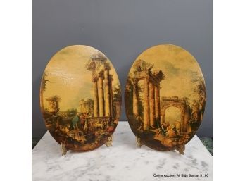 Pair Of Lithograph Plaques With Classical Scenes
