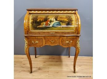 Hand Painted Roll Top Desk With Ormolu Accents