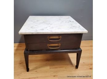 Marble Top Square Side Table With Two Drawers