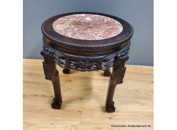 Carved Wood Garden Stool With Stone Top