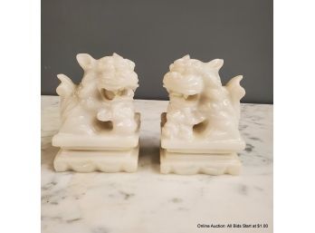 Pair Of Carved Marble Foo Dogs