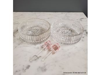 2 Waterford Crystal Bowls & Two Crystal Roses