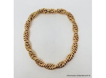 18K Yellow Gold Link Twisted Chain Necklace 14.6mm Wide By 16.5 Inches Long. Total Weight - 123.6grams
