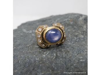18K Yellow Gold Star Sapphire Diamond Ring Total Weight 33 Grams