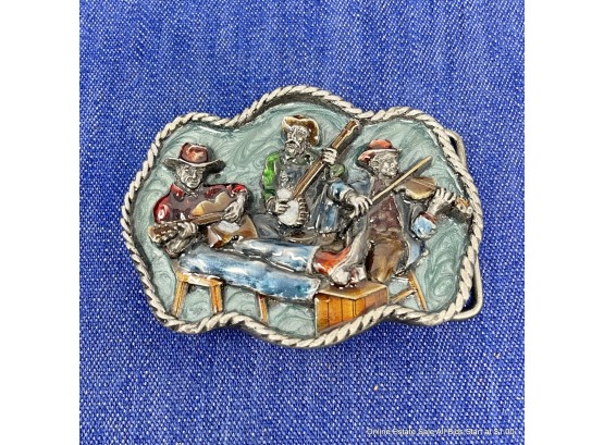 Vintage 1983 Country-Bluegrass Music Pewter Siskiyou Belt Buckle With Enamel Coloring