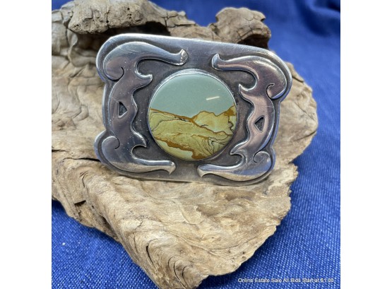 Silver And Picture Stone Belt Buckle