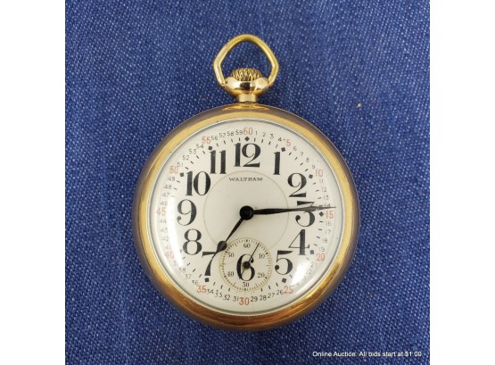 Waltham 10k Gold-filled Open Faced Lever-set Pocket Watch 23 Jewels