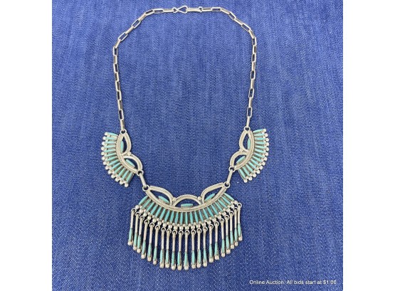 Silver And Turquoise 18' Southwest Bib-style Necklace