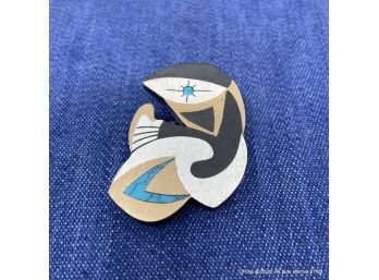 Jono Sterling Silver Multi-Color Pin/Brooch Inlaid With Turquoise