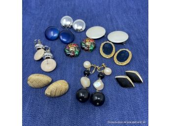 Lot Of Nine (9) Pairs Assorted Of Clip-on Statement Earrings