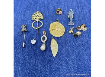 Lot Of Assorted Pendants, Pins, And Unmatched Earrings