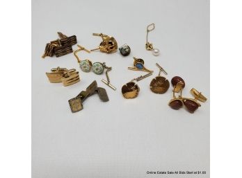 Lot Of Gold Tone Tie Tacks And Cufflinks