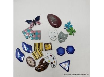 Lot Of Enamel On Copper Pieces For Jewelry Making